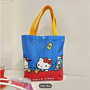 Playful Hello Kitty Blue Tote Bag Cartoon Character Style